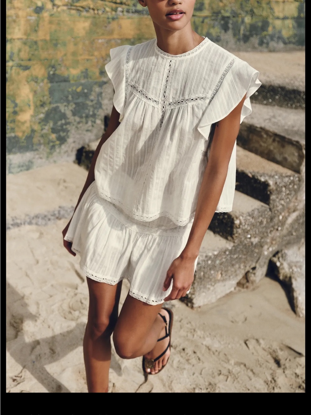 White Gauze Ruffled Summer Top